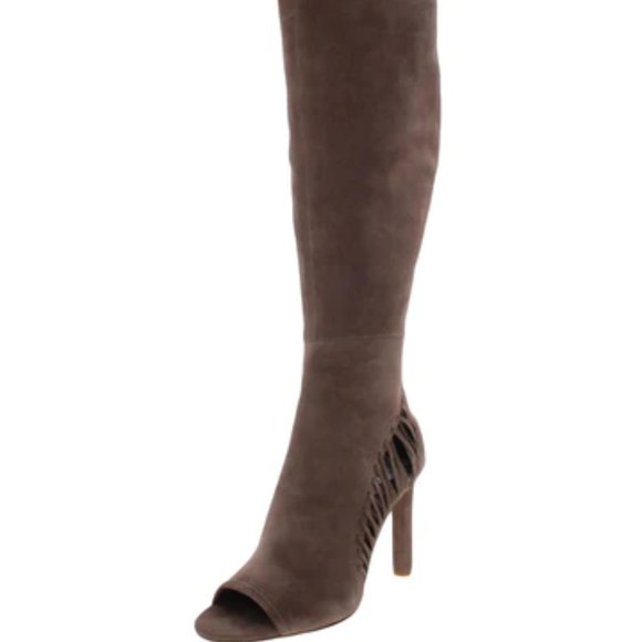 VINCE CAMUTO Shassa Suede Open Toe Over-The-Knee Boots in Tuscan Taupe Size 5.5 - Picture 2 of 3